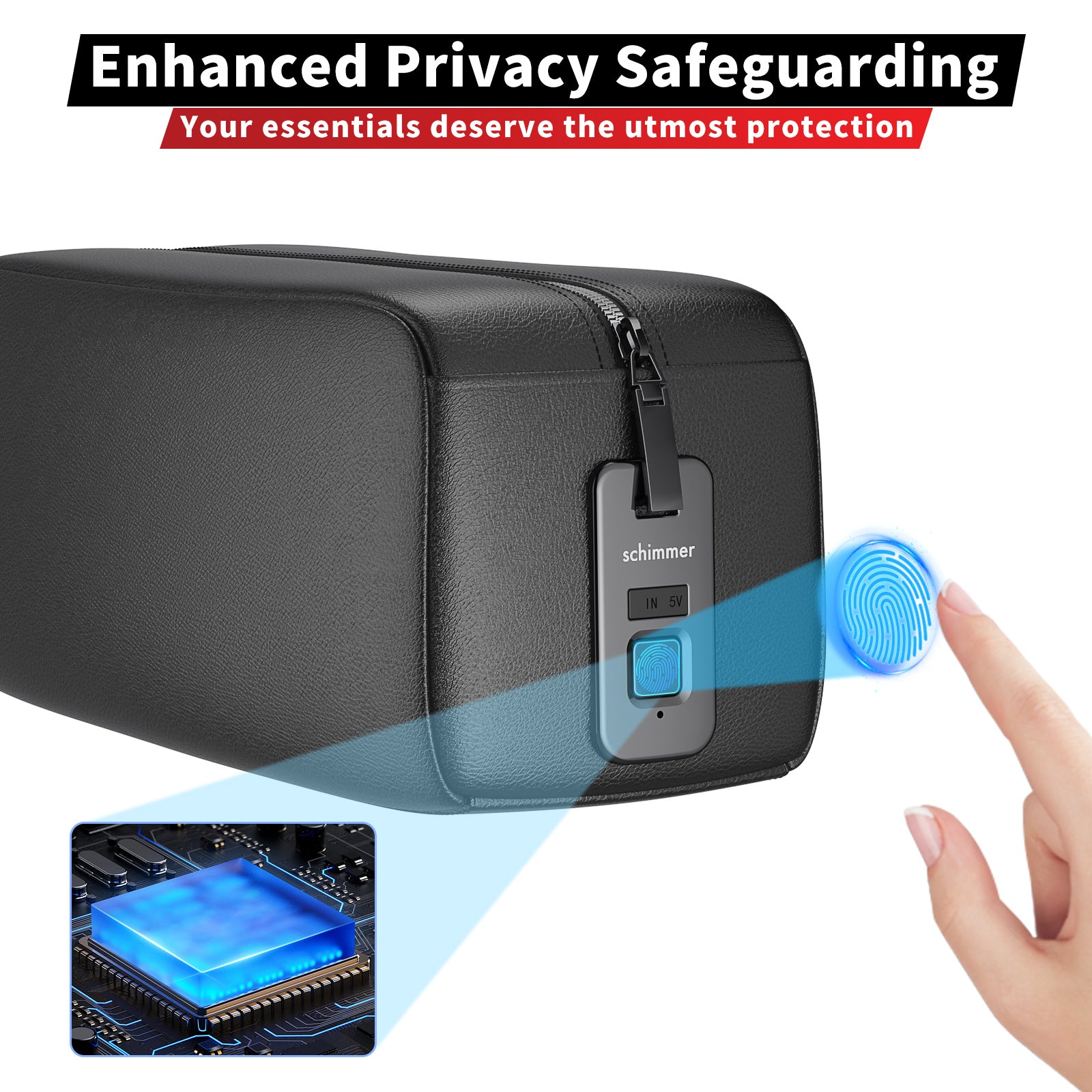 Enhanced privacy safeguarding with Schimmer A7 Dopp Kit Clutch Handbag with Biometric Fingerprint Lock